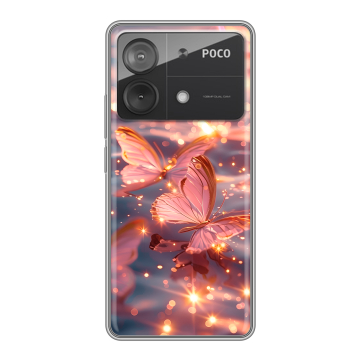 Силиконовый чехол на Xiaomi Poco X6 Neo с принтом бабочки розовые Силиконовый чехол на Xiaomi Poco X6 Neo с принтом бабочки розовые