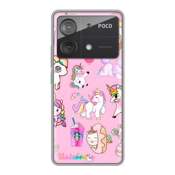Силиконовый чехол на Xiaomi Poco X6 Neo с принтом розовые единороги Силиконовый чехол на Xiaomi Poco X6 Neo с принтом розовые единороги