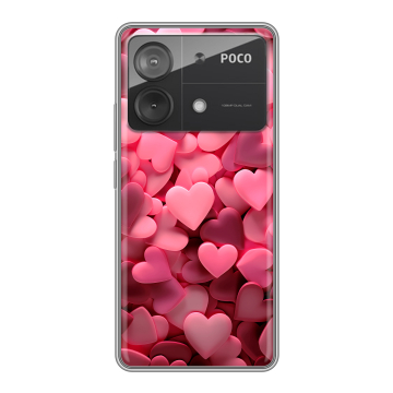 Силиконовый чехол на Xiaomi Poco X6 Neo с принтом розовые сердечки Силиконовый чехол на Xiaomi Poco X6 Neo с принтом розовые сердечки