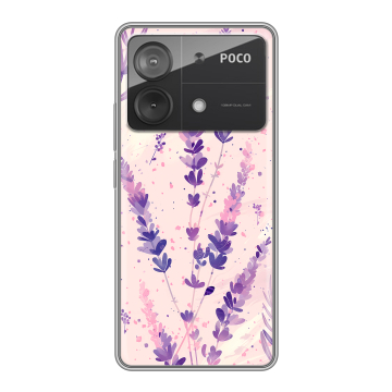 Силиконовый чехол на Xiaomi Poco X6 Neo с принтом цветы лаванда Силиконовый чехол на Xiaomi Poco X6 Neo с принтом цветы лаванда