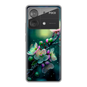 Силиконовый чехол на Xiaomi Poco X6 Neo с принтом Цветы и мрамор