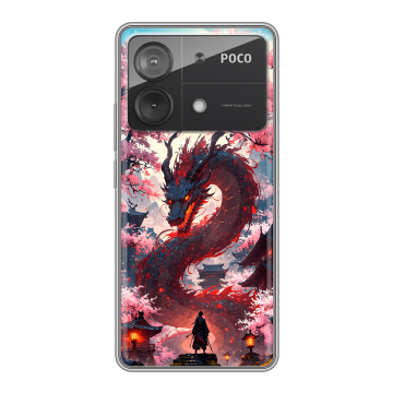 Силиконовый чехол на Xiaomi Poco X6 Neo с принтом Дракон Японский Силиконовый чехол на Xiaomi Poco X6 Neo с принтом Дракон Японский