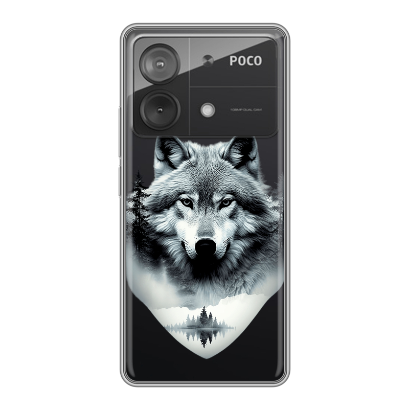 Силиконовый чехол на Xiaomi Poco X6 Neo с принтом Волк в лесу Силиконовый чехол на Xiaomi Poco X6 Neo с принтом Волк в лесу