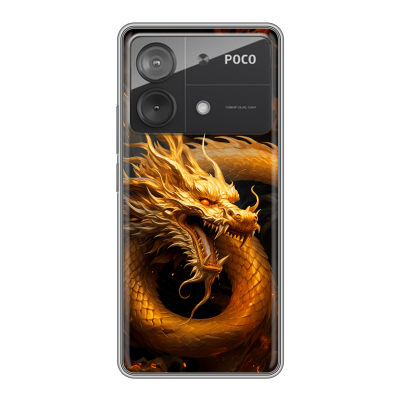 Силиконовый чехол на Xiaomi Poco X6 Neo с принтом Золотой дракон Силиконовый чехол на Xiaomi Poco X6 Neo с принтом Золотой дракон