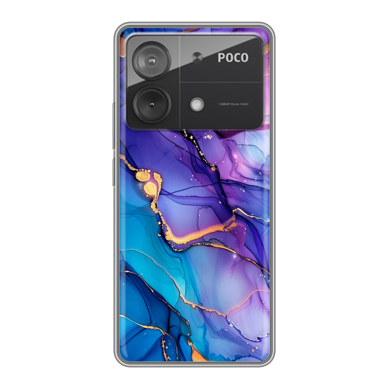 Силиконовый чехол на Xiaomi Poco X6 Neo с принтом синий мрамор Силиконовый чехол на Xiaomi Poco X6 Neo с принтом синий мрамор