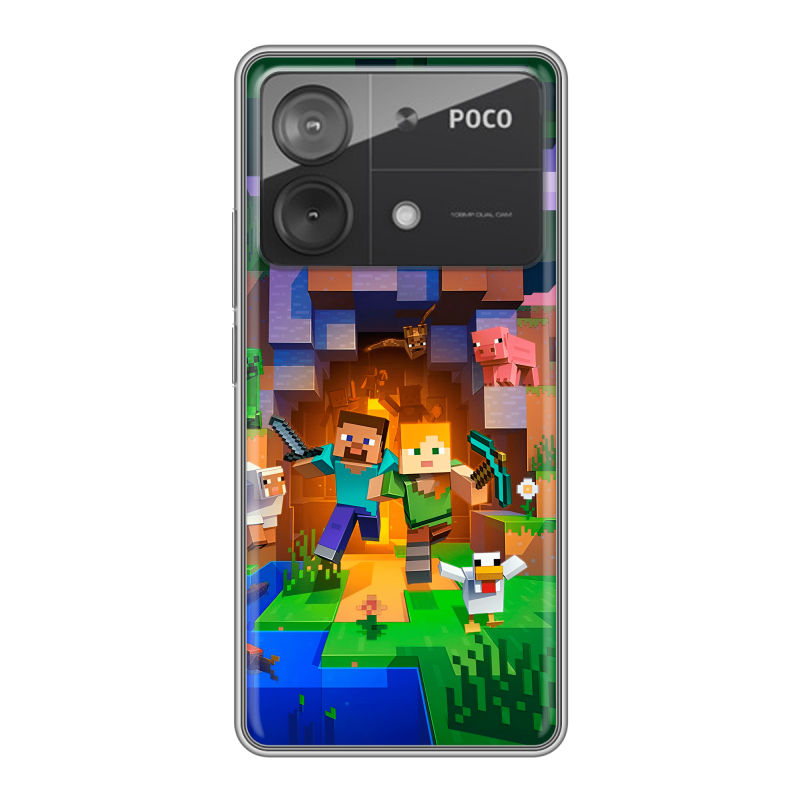 Силиконовый чехол на Xiaomi Poco X6 Neo с принтом Майнкрафт Minecraft Силиконовый чехол на Xiaomi Poco X6 Neo с принтом Майнкрафт Minecraft