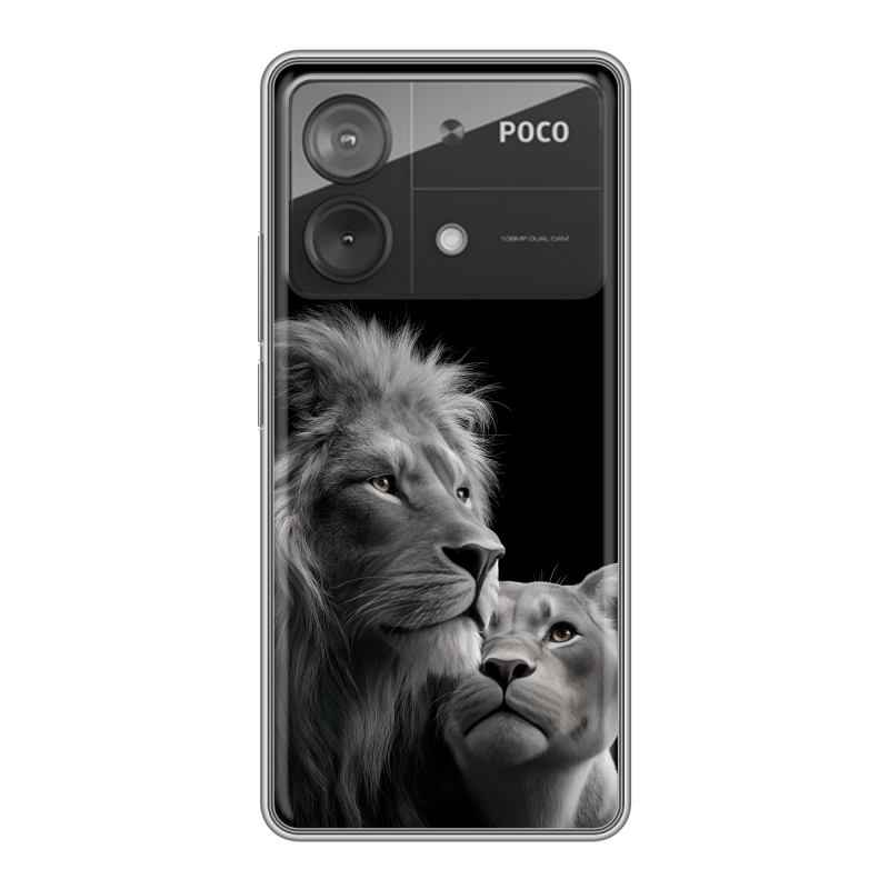 Силиконовый чехол на Xiaomi Poco X6 Neo с принтом Лев кошки Силиконовый чехол на Xiaomi Poco X6 Neo с принтом Лев кошки