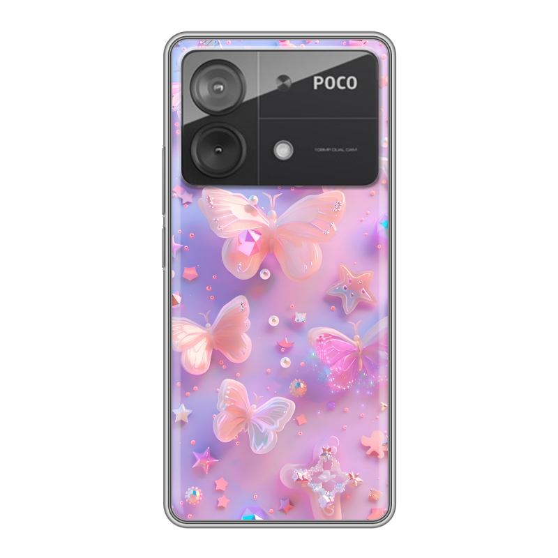 Силиконовый чехол на Xiaomi Poco X6 Neo с принтом Бабочки Силиконовый чехол на Xiaomi Poco X6 Neo с принтом Бабочки
