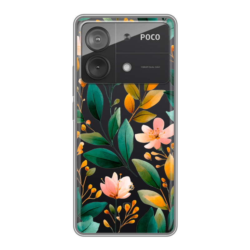 Силиконовый чехол на Xiaomi Poco X6 Neo с принтом Цветы паттерн Силиконовый чехол на Xiaomi Poco X6 Neo с принтом Цветы паттерн