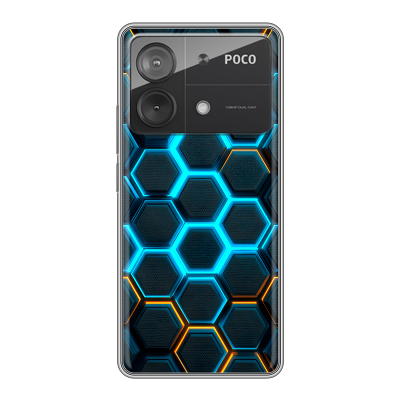 Силиконовый чехол на Xiaomi Poco X6 Neo с принтом Неоновые соты Силиконовый чехол на Xiaomi Poco X6 Neo с принтом Неоновые соты