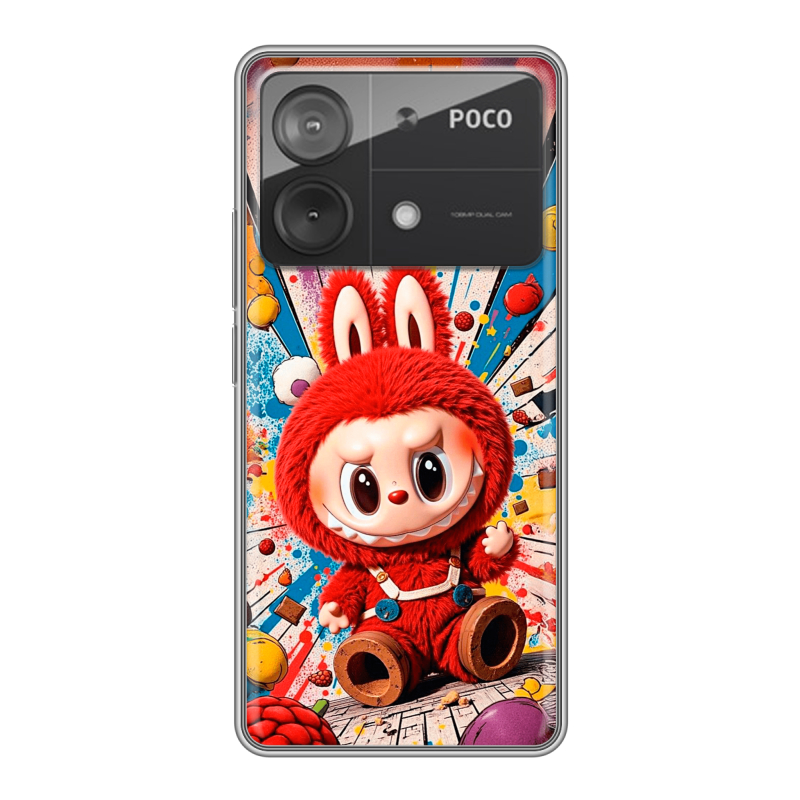 Силиконовый чехол на Xiaomi Poco X6 Neo с принтом Labubu Лабубу Силиконовый чехол на Xiaomi Poco X6 Neo с принтом Labubu Лабубу