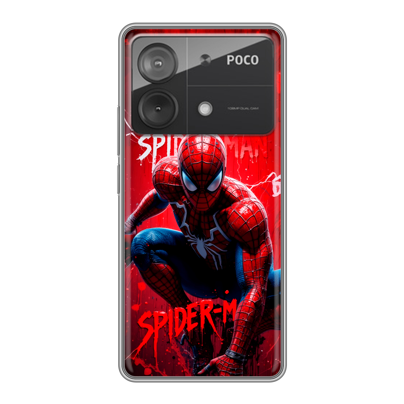 Силиконовый чехол на Xiaomi Poco X6 Neo с принтом Spiderman Человек паук Силиконовый чехол на Xiaomi Poco X6 Neo с принтом Spiderman Человек паук
