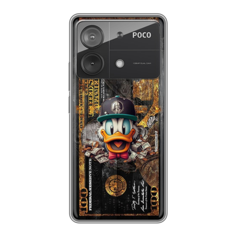 Силиконовый чехол на Xiaomi Poco X6 Neo с принтом Дональд Дак Доллар Силиконовый чехол на Xiaomi Poco X6 Neo с принтом Дональд Дак Доллар