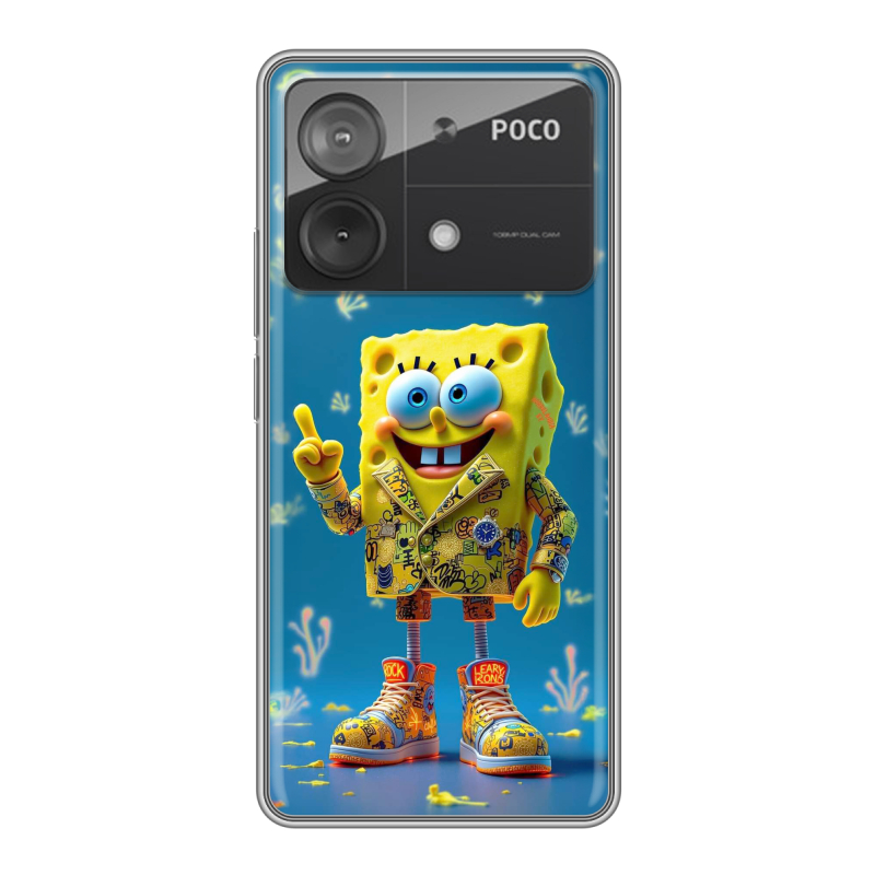 Силиконовый чехол на Xiaomi Poco X6 Neo с принтом Спанч боб Спанчбоб Силиконовый чехол на Xiaomi Poco X6 Neo с принтом Спанч боб Спанчбоб