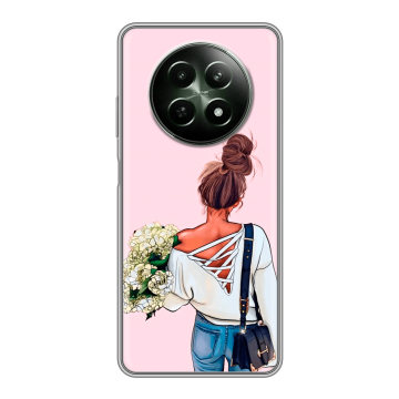 Силиконовый чехол на Realme 12 5G с принтом Девушка и букет Силиконовый чехол на Realme 12 5G с принтом Девушка и букет