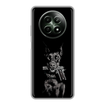 Силиконовый чехол на Realme 12 5G с принтом Доберман и пистолет Силиконовый чехол на Realme 12 5G с принтом Доберман и пистолет