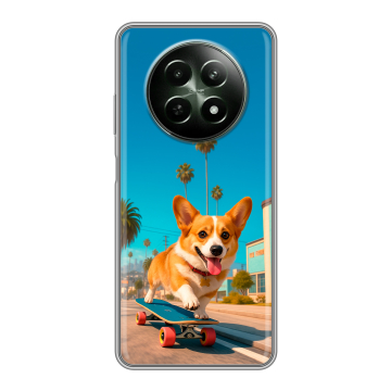 Силиконовый чехол на Realme 12 5G с принтом Корги на скейте