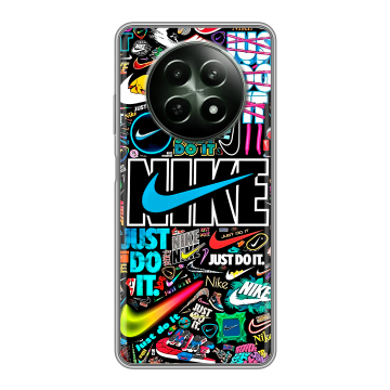 Силиконовый чехол на Realme 12 5G с принтом найк nike черный Силиконовый чехол на Realme 12 5G с принтом найк nike черный
