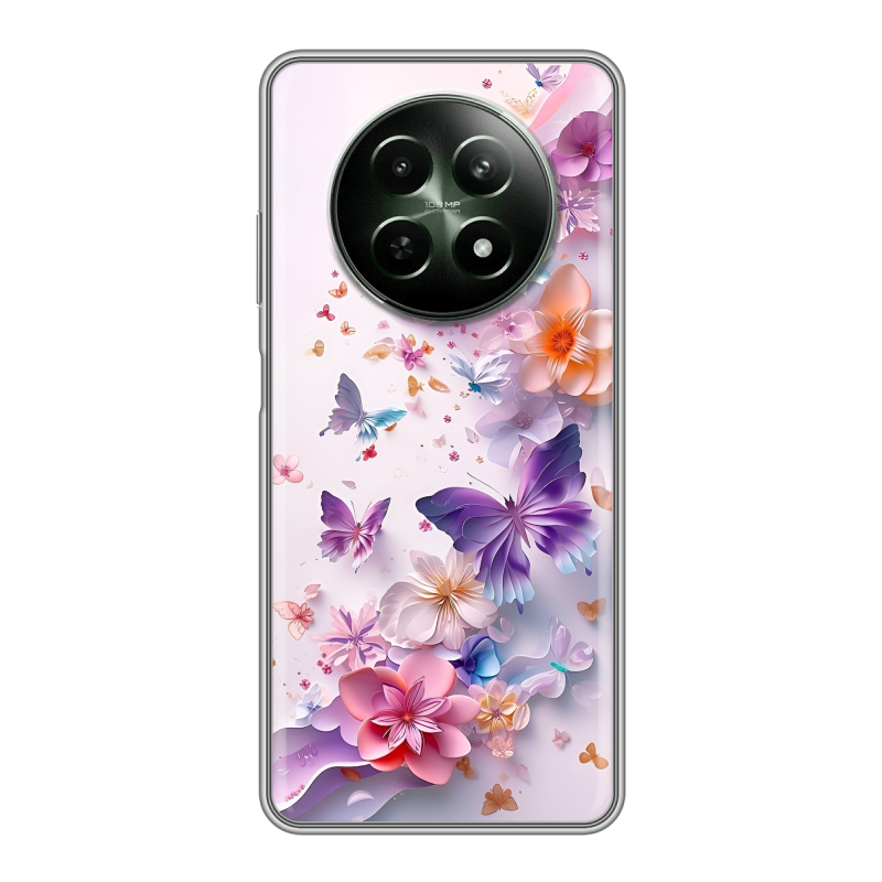 Силиконовый чехол на Realme 12 5G с принтом цветы бабочки Силиконовый чехол на Realme 12 5G с принтом цветы бабочки
