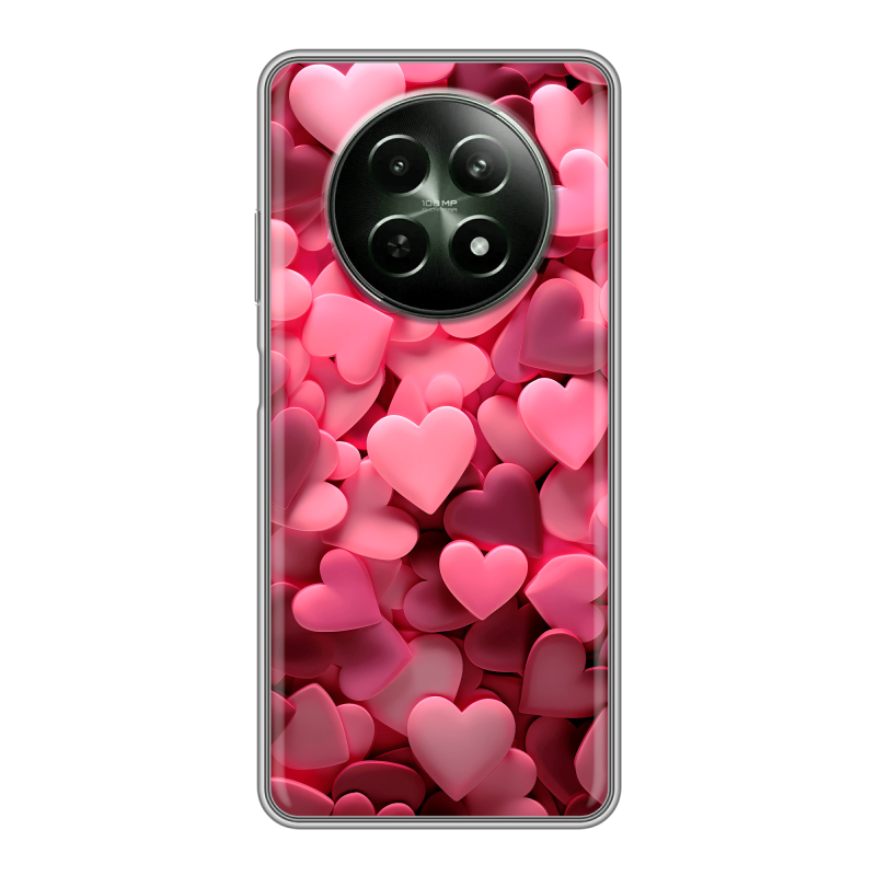 Силиконовый чехол на Realme 12 5G с принтом розовые сердечки Силиконовый чехол на Realme 12 5G с принтом розовые сердечки