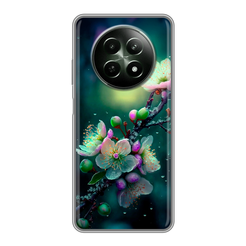 Силиконовый чехол на Realme 12 5G с принтом Цветы и мрамор Силиконовый чехол на Realme 12 5G с принтом Цветы и мрамор