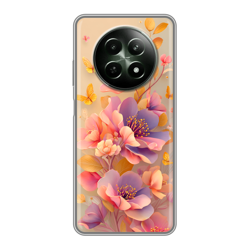 Силиконовый чехол на Realme 12 5G с принтом Цветы и бабочки Силиконовый чехол на Realme 12 5G с принтом Цветы и бабочки