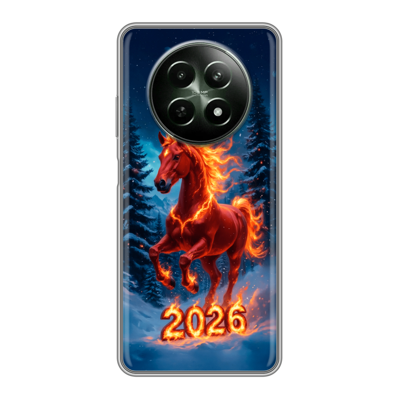 Силиконовый чехол на Realme 12 5G с принтом Новый год коня Силиконовый чехол на Realme 12 5G с принтом Новый год коня