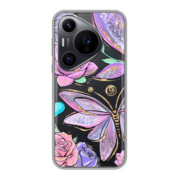 Силиконовый чехол на Huawei P70 Pro с принтом Бабочки и цветы Силиконовый чехол на Huawei P70 Pro с принтом Бабочки и цветы