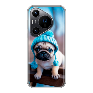 Силиконовый чехол на Huawei P70 Pro с принтом Мопс в шапке Силиконовый чехол на Huawei P70 Pro с принтом Мопс в шапке
