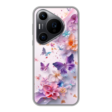 Силиконовый чехол на Huawei P70 Pro с принтом цветы бабочки Силиконовый чехол на Huawei P70 Pro с принтом цветы бабочки