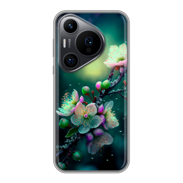 Силиконовый чехол на Huawei P70 Pro с принтом Цветы и мрамор Силиконовый чехол на Huawei P70 Pro с принтом Цветы и мрамор