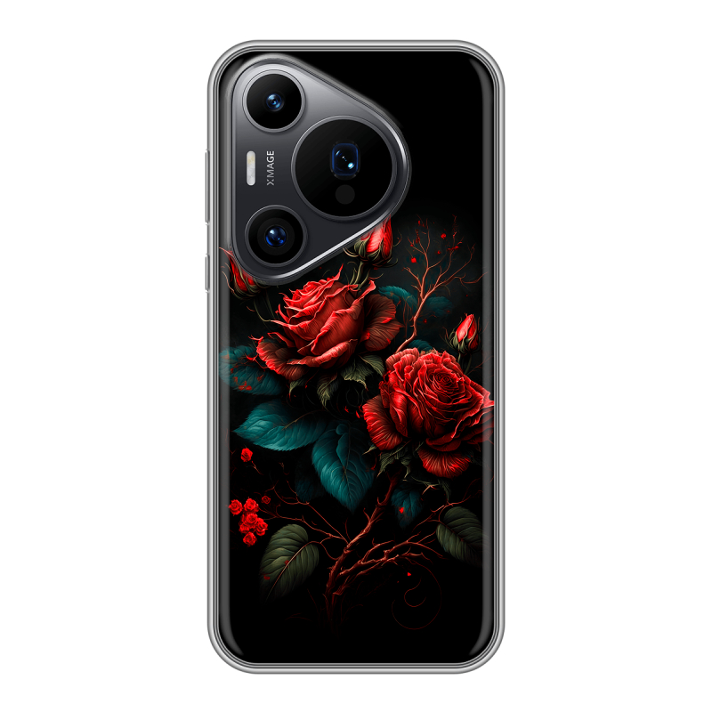 Силиконовый чехол на Huawei P70 Pro с принтом Розы красные Силиконовый чехол на Huawei P70 Pro с принтом Розы красные