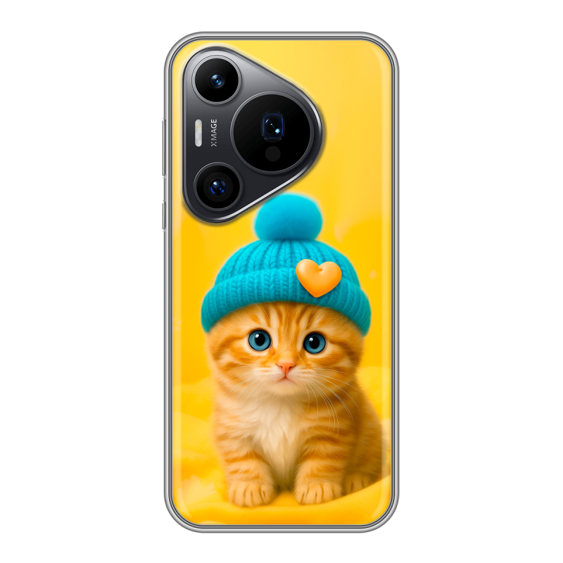 Силиконовый чехол на Huawei P70 Pro с принтом Котенок в шапке Силиконовый чехол на Huawei P70 Pro с принтом Котенок в шапке