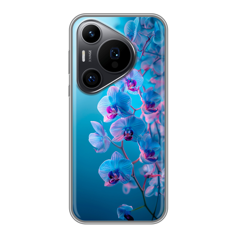 Силиконовый чехол на Huawei P70 Pro с принтом голубые орхидеи Силиконовый чехол на Huawei P70 Pro с принтом голубые орхидеи