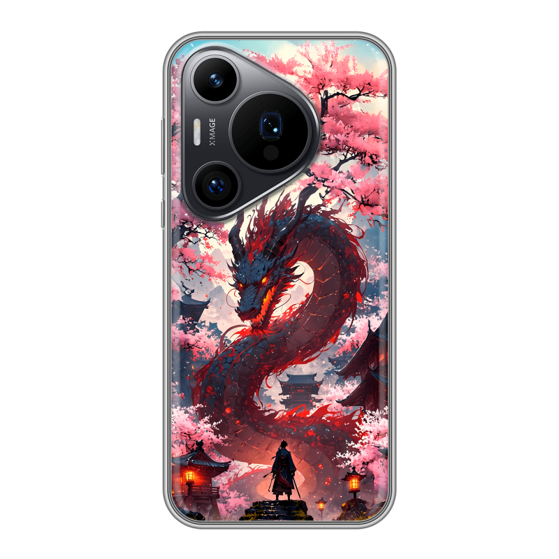 Силиконовый чехол на Huawei P70 Pro с принтом Дракон Японский Силиконовый чехол на Huawei P70 Pro с принтом Дракон Японский