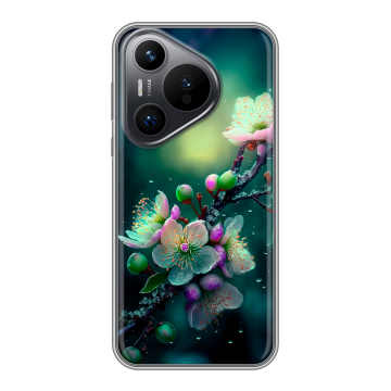 Силиконовый чехол на Huawei P70 с принтом Цветы и мрамор