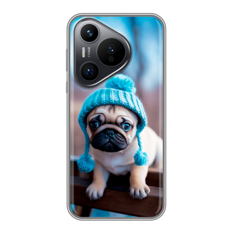 Силиконовый чехол на Huawei P70 с принтом Мопс в шапке Силиконовый чехол на Huawei P70 с принтом Мопс в шапке