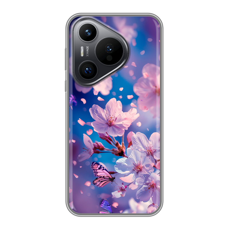 Силиконовый чехол на Huawei P70 с принтом цветы бабочки Силиконовый чехол на Huawei P70 с принтом цветы бабочки