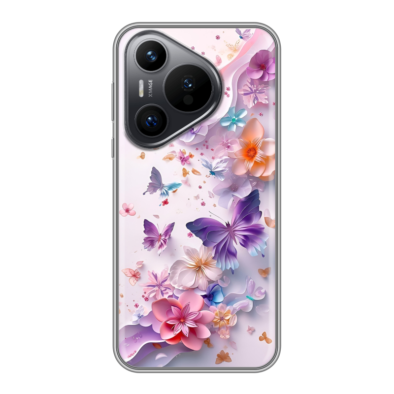 Силиконовый чехол на Huawei P70 с принтом цветы бабочки Силиконовый чехол на Huawei P70 с принтом цветы бабочки