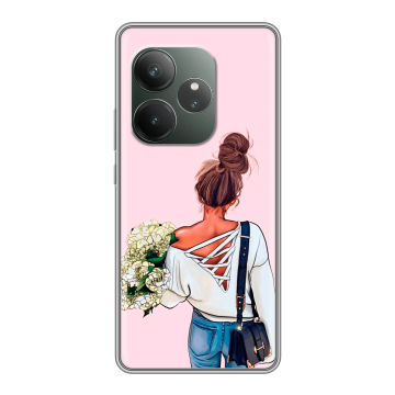 Силиконовый чехол на Realme GT Neo 6 SE с принтом Девушка и букет