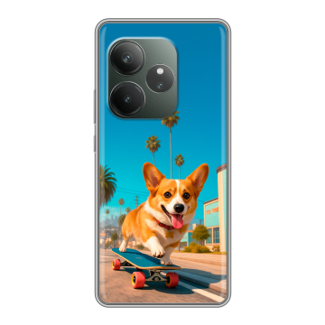 Силиконовый чехол на Realme GT Neo 6 SE с принтом Корги на скейте