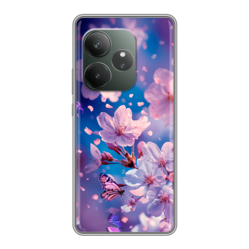Силиконовый чехол на Realme GT Neo 6 SE с принтом цветы бабочки
