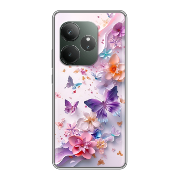 Силиконовый чехол на Realme GT Neo 6 SE с принтом цветы бабочки