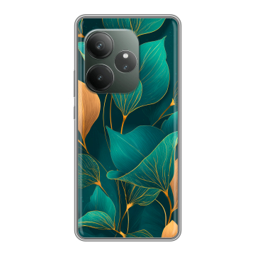 Силиконовый чехол на Realme GT Neo 6 SE с принтом Листья и золото