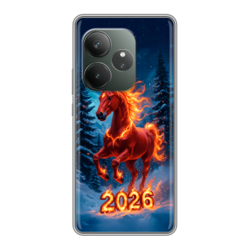 Силиконовый чехол на Realme GT Neo 6 SE с принтом Новый год коня