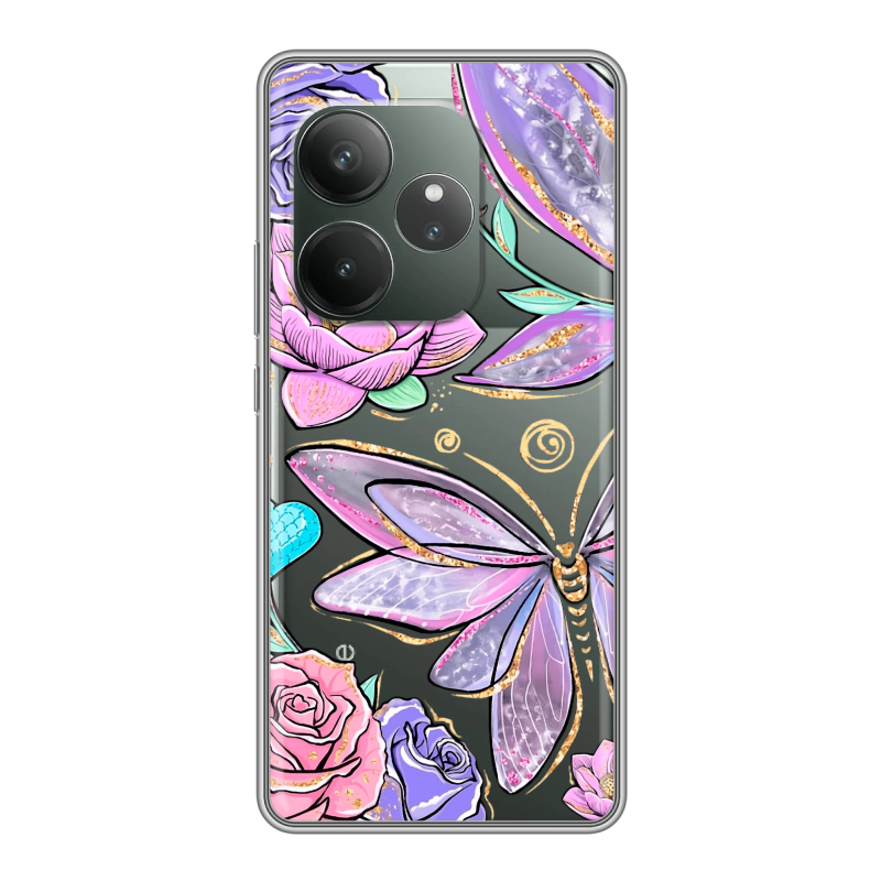 Силиконовый чехол на Realme GT Neo 6 SE с принтом Бабочки и цветы Силиконовый чехол на Realme GT Neo 6 SE с принтом Бабочки и цветы