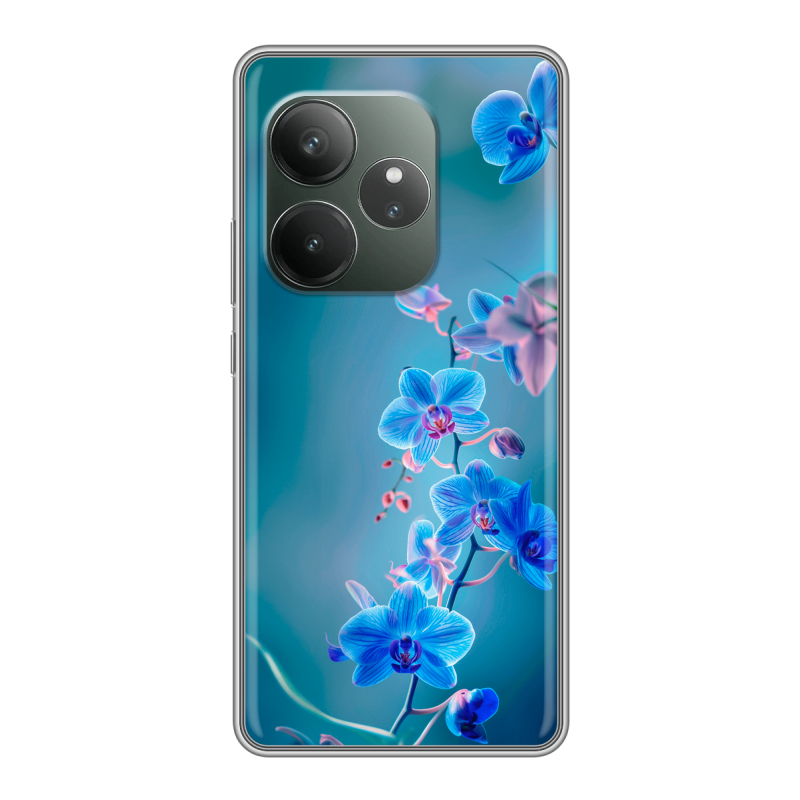 Силиконовый чехол на Realme GT Neo 6 SE с принтом Голубые цветы Силиконовый чехол на Realme GT Neo 6 SE с принтом Голубые цветы