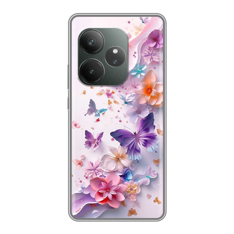 Силиконовый чехол на Realme GT Neo 6 SE с принтом цветы бабочки Силиконовый чехол на Realme GT Neo 6 SE с принтом цветы бабочки