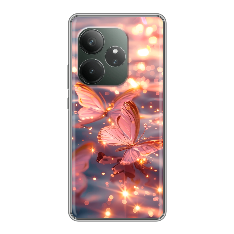 Силиконовый чехол на Realme GT Neo 6 SE с принтом бабочки розовые Силиконовый чехол на Realme GT Neo 6 SE с принтом бабочки розовые