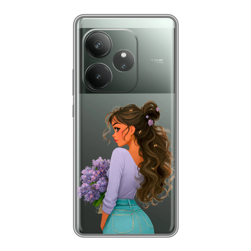 Силиконовый чехол на Realme GT Neo 6 SE с принтом девушка цветы Силиконовый чехол на Realme GT Neo 6 SE с принтом девушка цветы